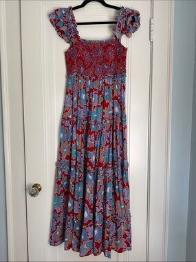ANTHROPOLOGIE Love the Label Lucerne Smocked Maxi Dress Size Large